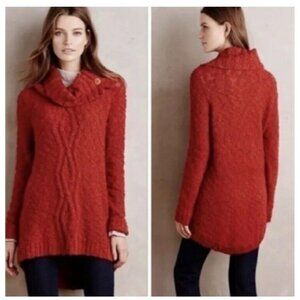 Anthropologie Moth Sweater XS Cowl Neck Knit Long Burnt Orange